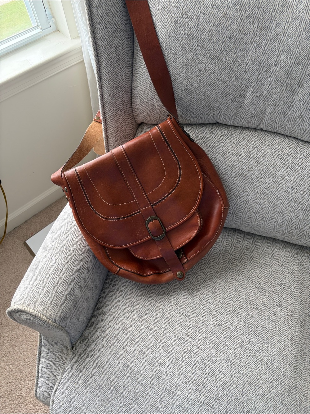 Patricia Nash Chestnut Brown Leather Messenger Saddle Bag